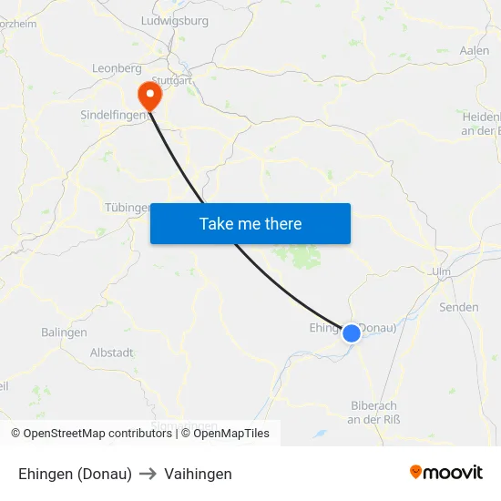 Ehingen (Donau) to Vaihingen map