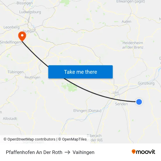 Pfaffenhofen An Der Roth to Vaihingen map