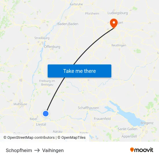 Schopfheim to Vaihingen map