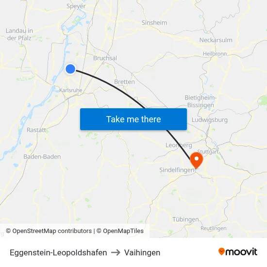 Eggenstein-Leopoldshafen to Vaihingen map