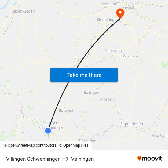 Villingen-Schwenningen to Vaihingen map