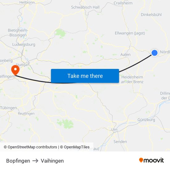 Bopfingen to Vaihingen map