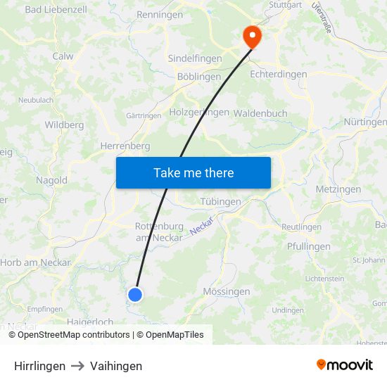 Hirrlingen to Vaihingen map