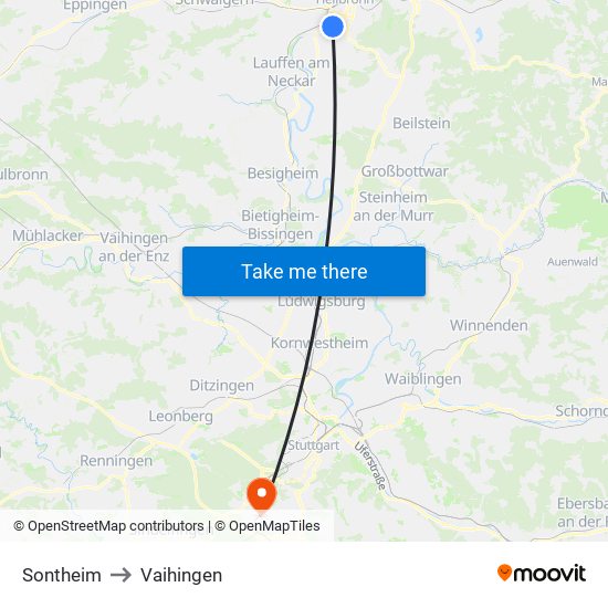 Sontheim to Vaihingen map