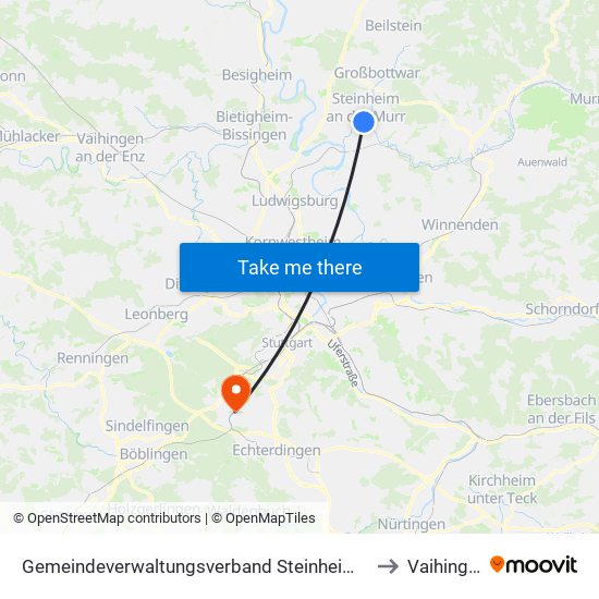 Gemeindeverwaltungsverband Steinheim-Murr to Vaihingen map