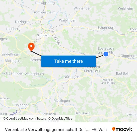 Vereinbarte Verwaltungsgemeinschaft Der Stadt Ebersbach An Der Fils to Vaihingen map