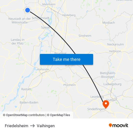 Friedelsheim to Vaihingen map