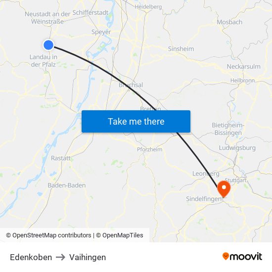 Edenkoben to Vaihingen map