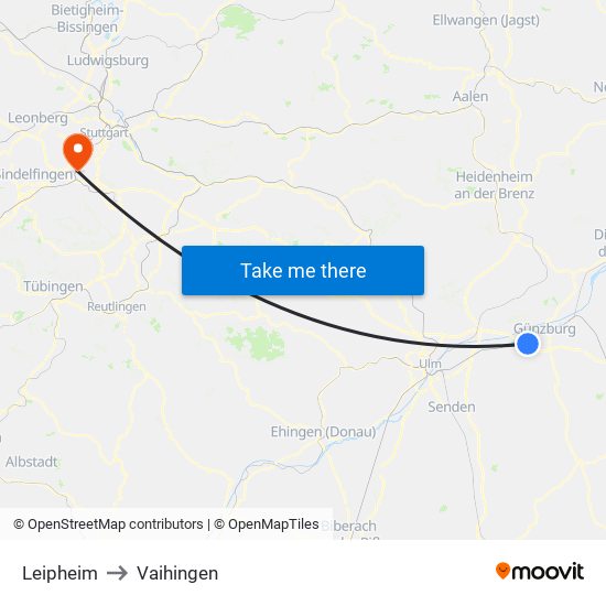 Leipheim to Vaihingen map