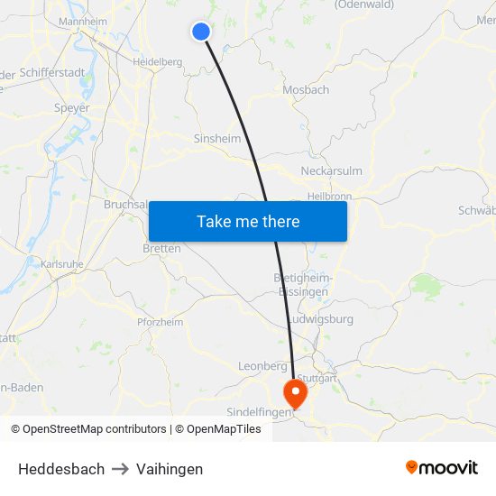 Heddesbach to Vaihingen map