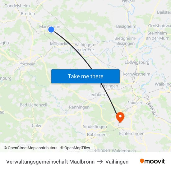 Verwaltungsgemeinschaft Maulbronn to Vaihingen map