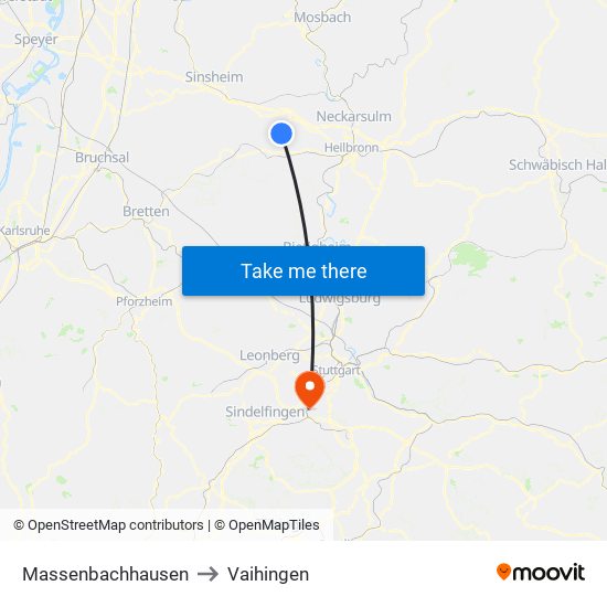 Massenbachhausen to Vaihingen map