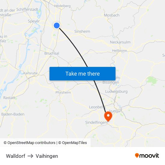 Walldorf to Vaihingen map