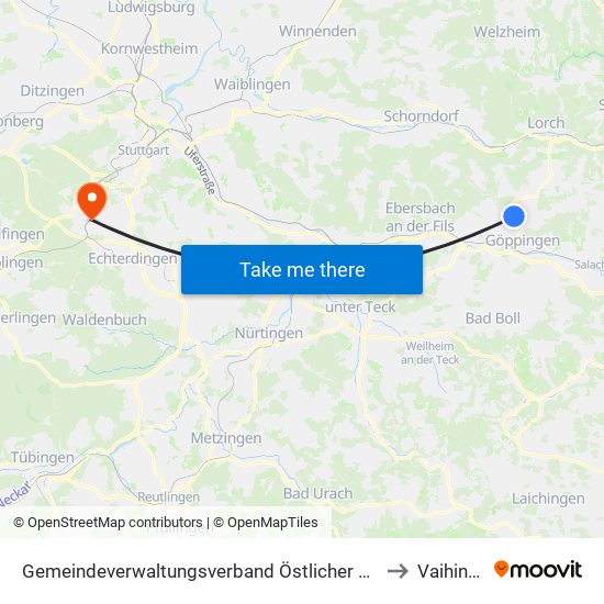 Gemeindeverwaltungsverband Östlicher Schurwald to Vaihingen map