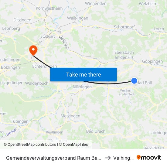 Gemeindeverwaltungsverband Raum Bad Boll to Vaihingen map