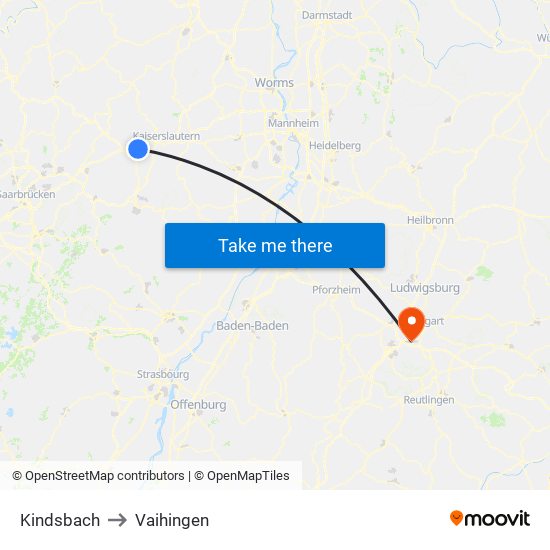 Kindsbach to Vaihingen map