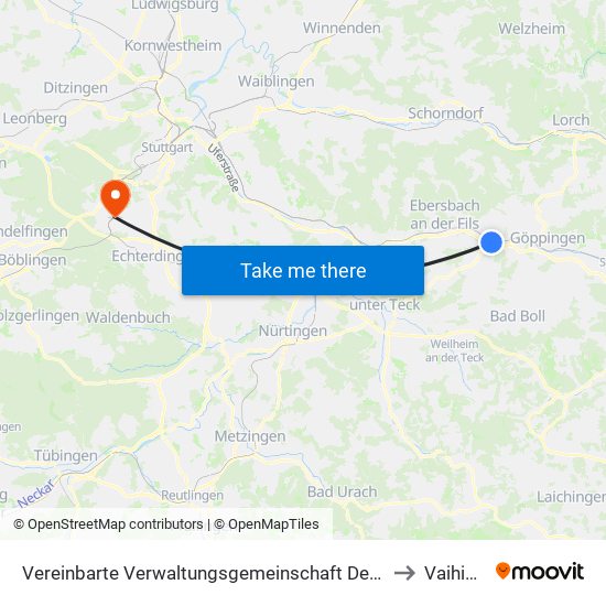 Vereinbarte Verwaltungsgemeinschaft Der Stadt Uhingen to Vaihingen map