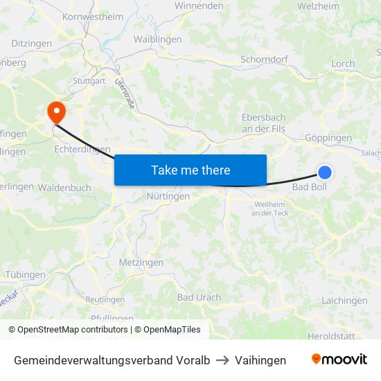 Gemeindeverwaltungsverband Voralb to Vaihingen map