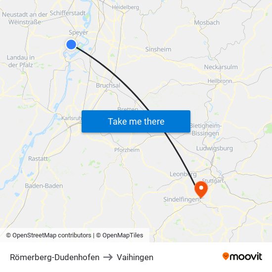 Römerberg-Dudenhofen to Vaihingen map