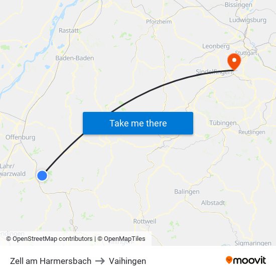 Zell am Harmersbach to Vaihingen map