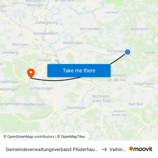 Gemeindeverwaltungsverband Plüderhausen-Urbach to Vaihingen map