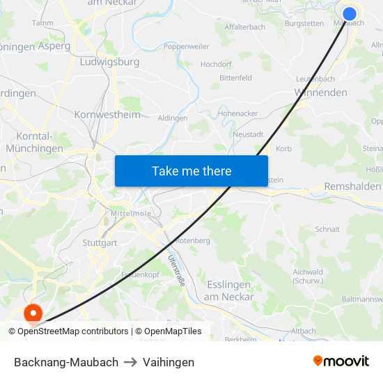 Backnang-Maubach to Vaihingen map