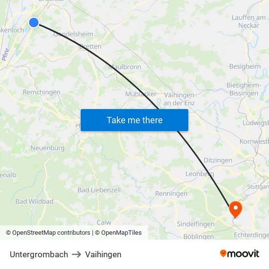 Untergrombach to Vaihingen map