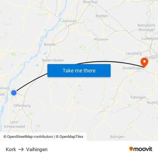 Kork to Vaihingen map