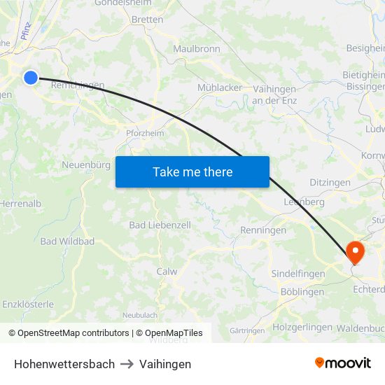 Hohenwettersbach to Vaihingen map