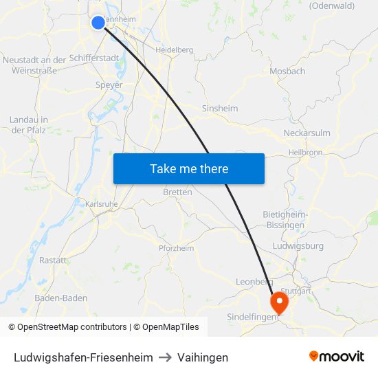 Ludwigshafen-Friesenheim to Vaihingen map