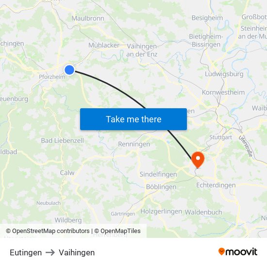 Eutingen to Vaihingen map