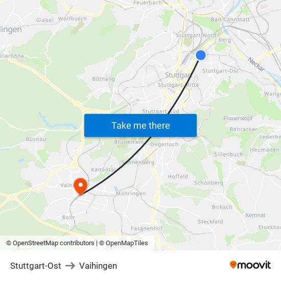Stuttgart-Ost to Vaihingen map