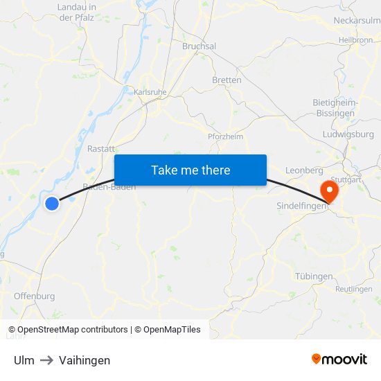 Ulm to Vaihingen map