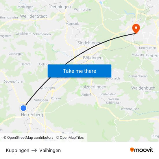 Kuppingen to Vaihingen map