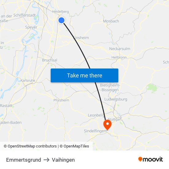 Emmertsgrund to Vaihingen map