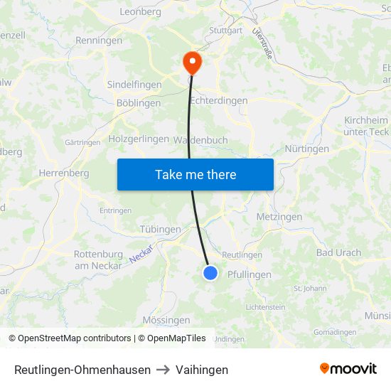 Reutlingen-Ohmenhausen to Vaihingen map