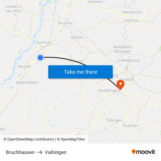 Bruchhausen to Vaihingen map