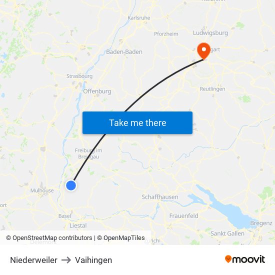 Niederweiler to Vaihingen map