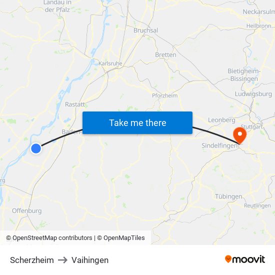 Scherzheim to Vaihingen map