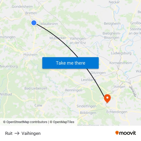 Ruit to Vaihingen map