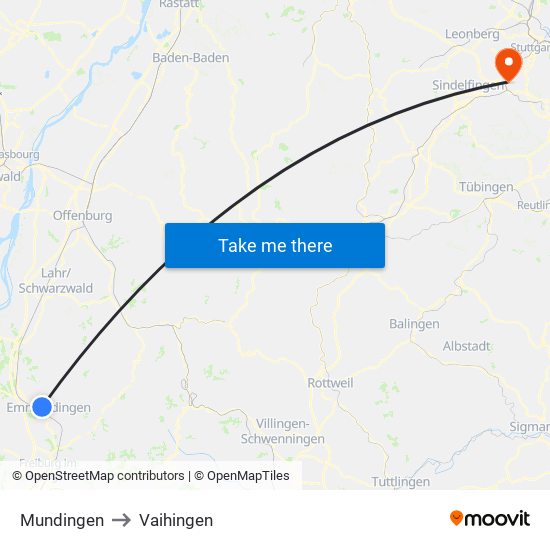 Mundingen to Vaihingen map