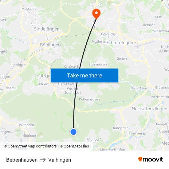 Bebenhausen to Vaihingen map