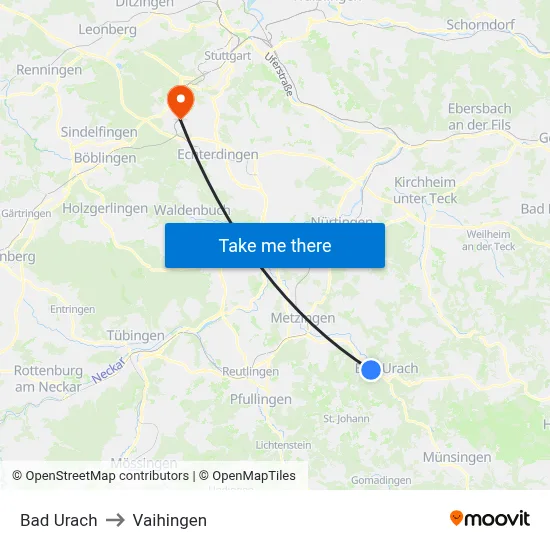 Bad Urach to Vaihingen map
