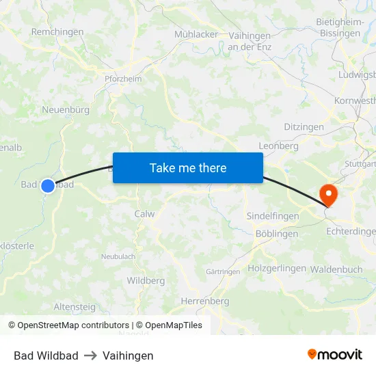 Bad Wildbad to Vaihingen map