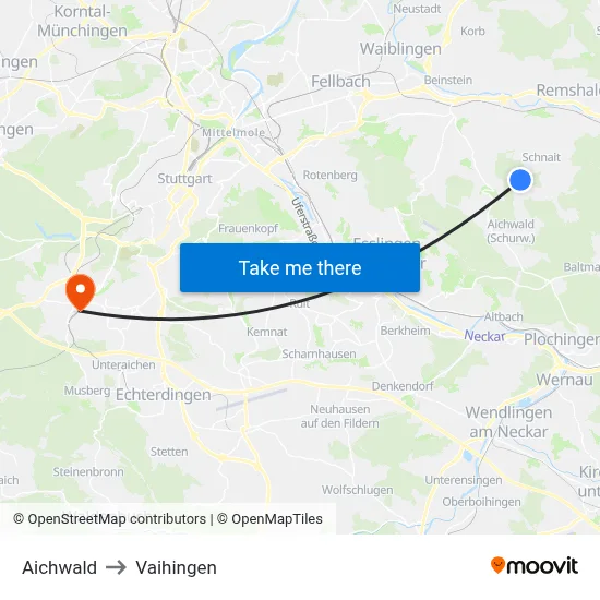 Aichwald to Vaihingen map