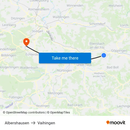 Albershausen to Vaihingen map