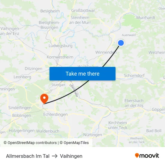 Allmersbach Im Tal to Vaihingen map