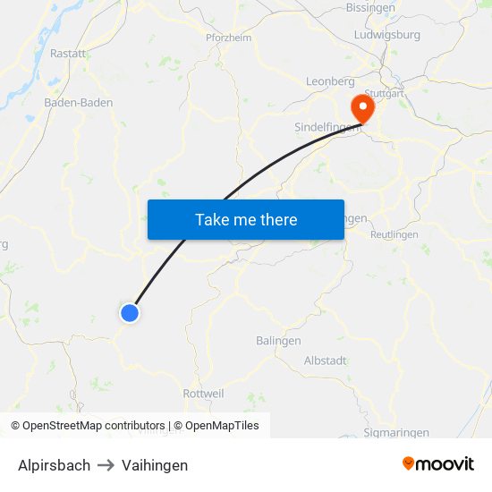 Alpirsbach to Vaihingen map