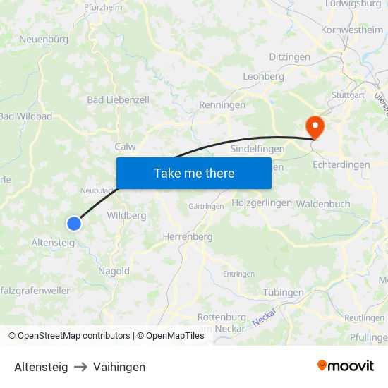 Altensteig to Vaihingen map