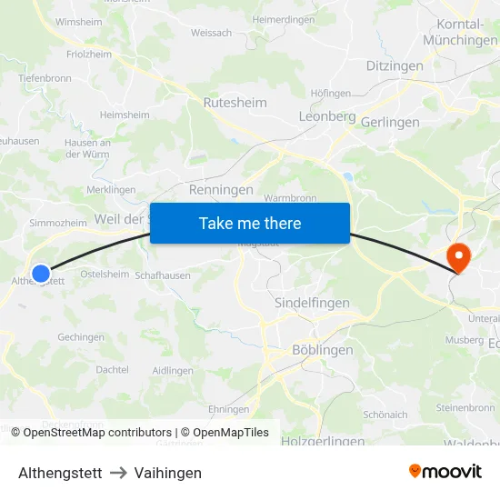 Althengstett to Vaihingen map